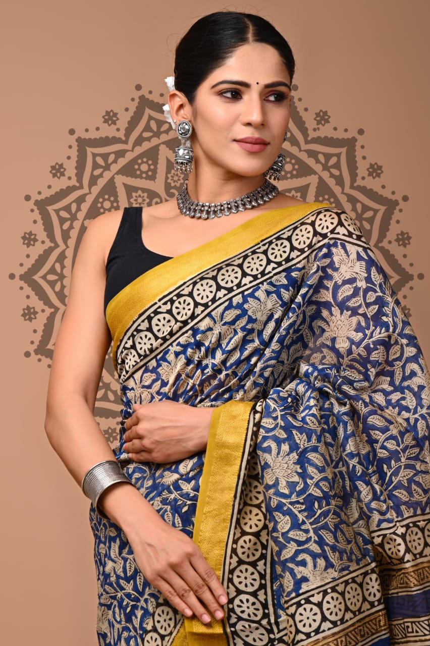 Premium Traditional Printed Maheshwari Silk Saree with Elegant Border