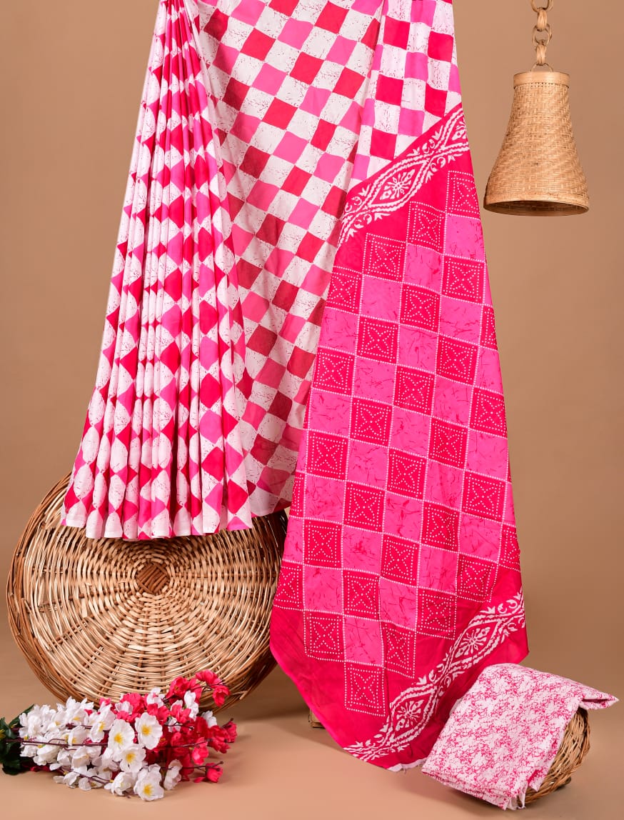 Traditional Printed Cotton Saree with Matching Blouse