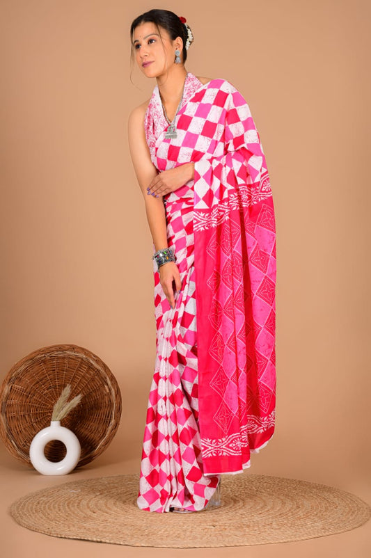 Traditional Printed Cotton Saree with Matching Blouse