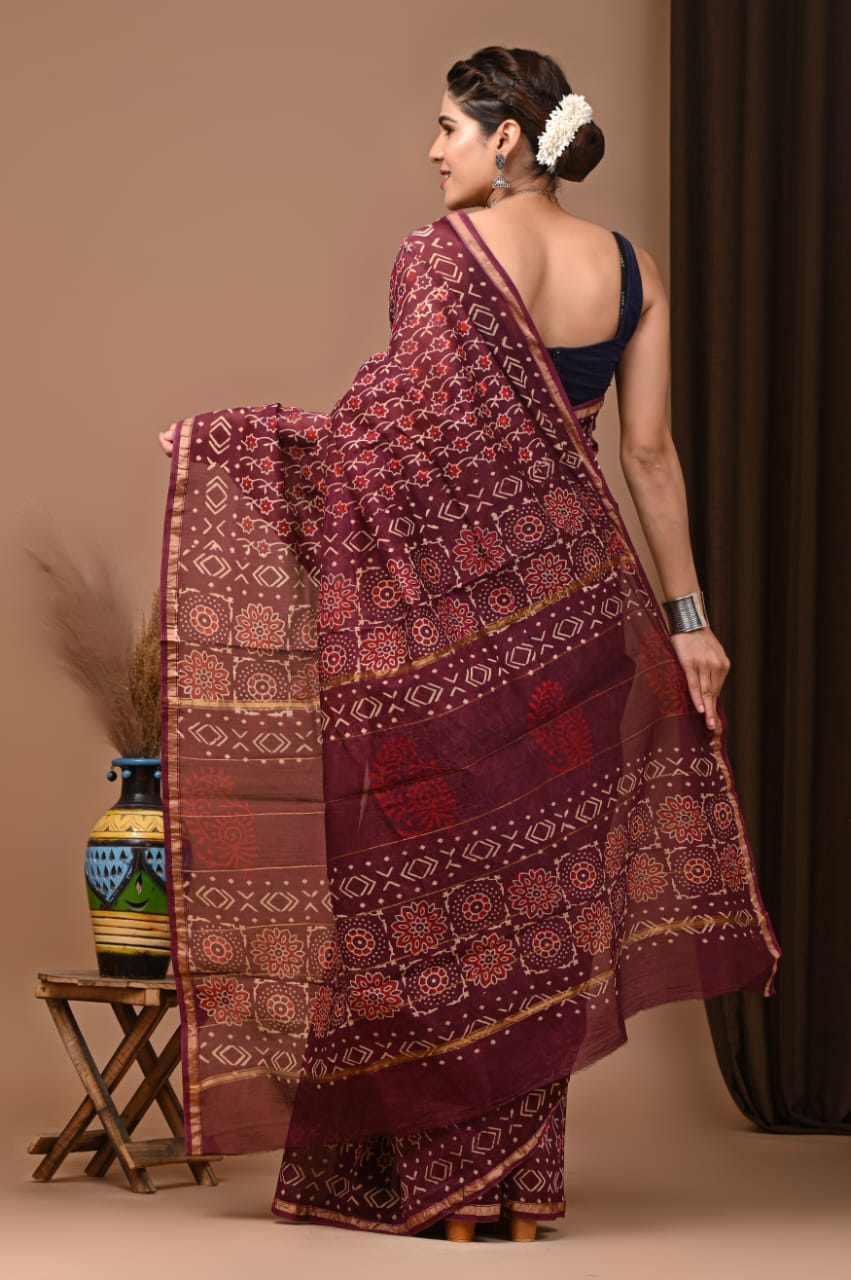 Traditional Printed Chanderi Silk Saree with Matching Blouse
