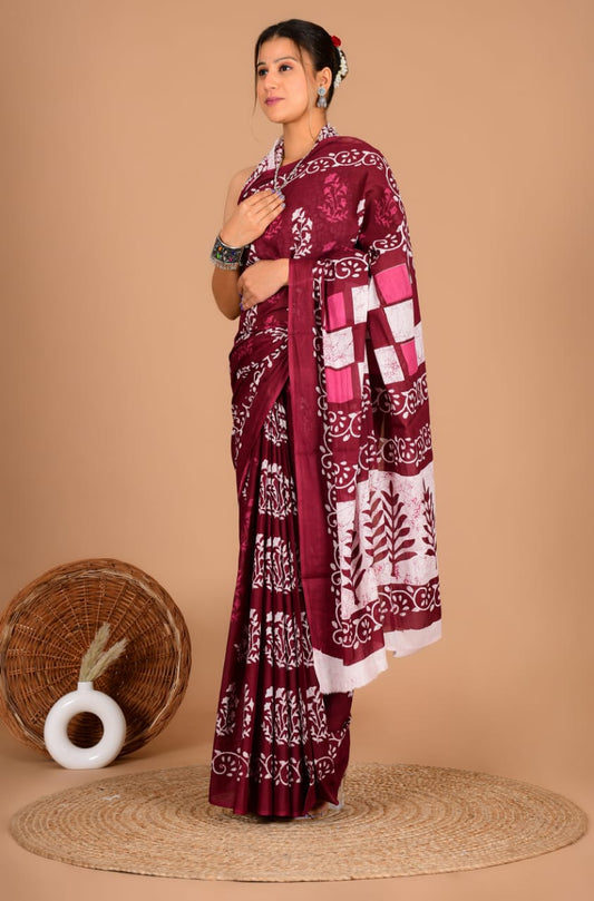 Traditional Printed Cotton Saree with Matching Blouse