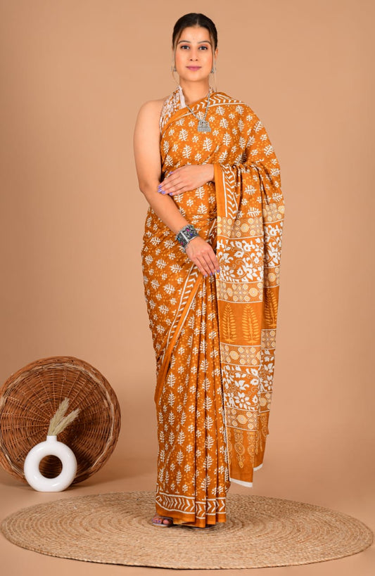 Traditional Printed Cotton Saree with Matching Blouse