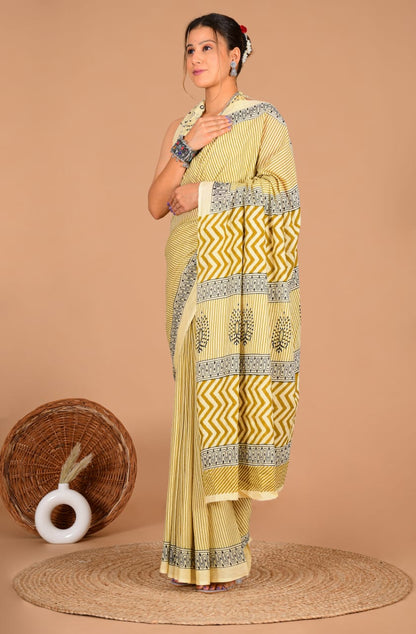 Traditional Printed Cotton Saree with Matching Blouse