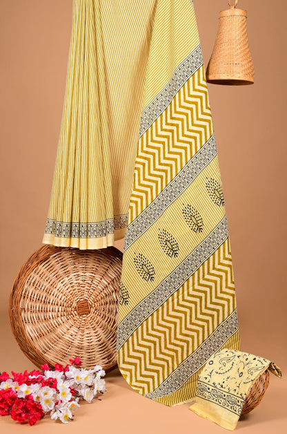 Traditional Printed Cotton Saree with Matching Blouse