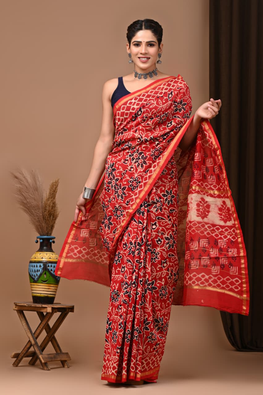 Premium Printed Linen Saree with Elegant Traditional Border