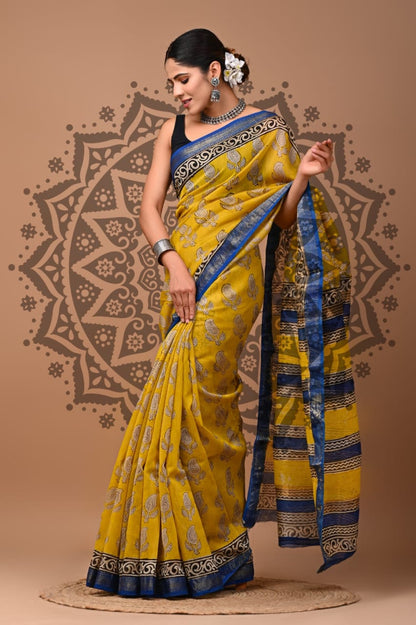 Traditional Printed Maheshwari Silk Saree with Matching Blouse