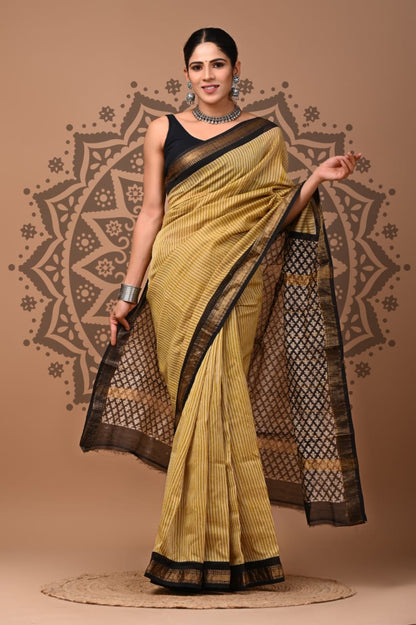 Traditional Printed Maheshwari Silk Saree with Matching Blouse