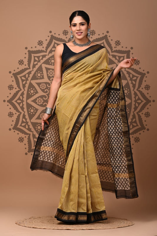 Traditional Printed Maheshwari Silk Saree with Matching Blouse