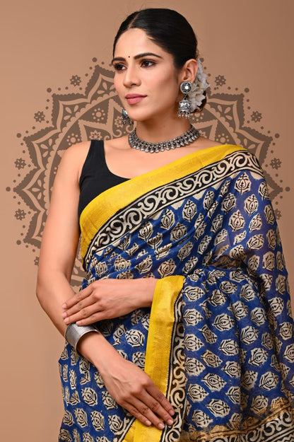 Traditional Printed Maheshwari Silk Saree with Matching Blouse