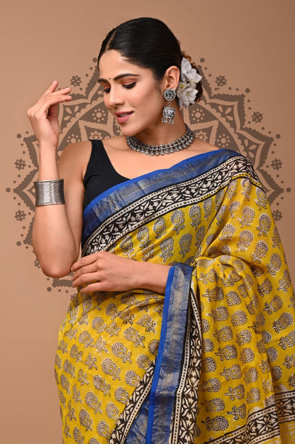 Traditional Printed Maheshwari Silk Saree with Matching Blouse