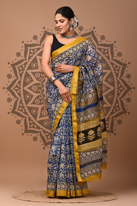 Premium Traditional Printed Maheshwari Silk Saree with Elegant Border