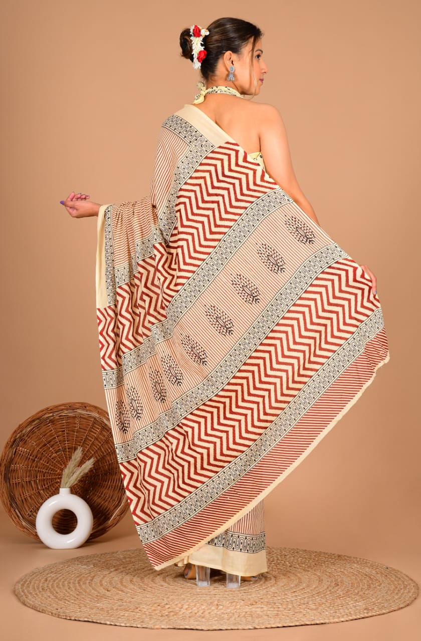 Traditional Printed Cotton Saree with Matching Blouse