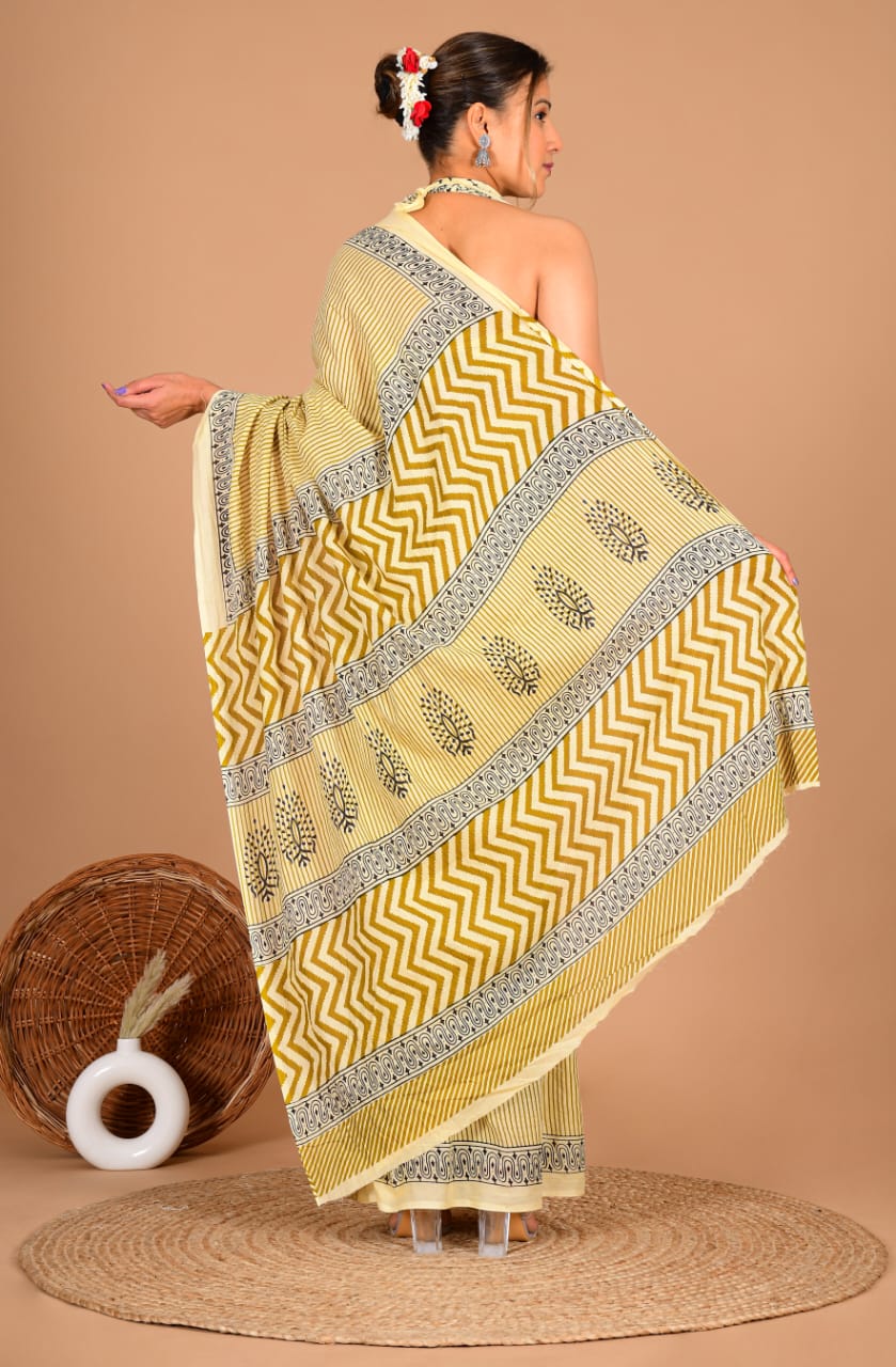 Traditional Printed Cotton Saree with Matching Blouse