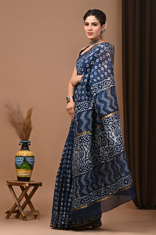 Traditional Printed Chanderi Saree with Matching Blouse