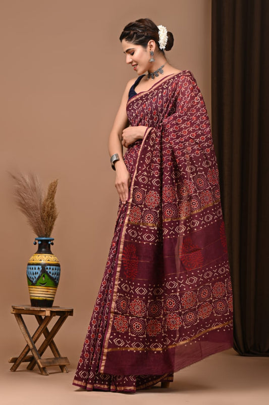 Traditional Printed Chanderi Silk Saree with Matching Blouse
