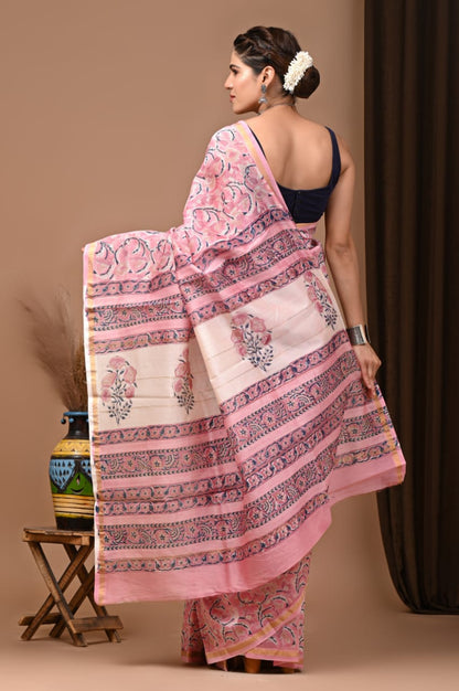 Traditional Printed Chanderi Silk Saree with Matching Blouse