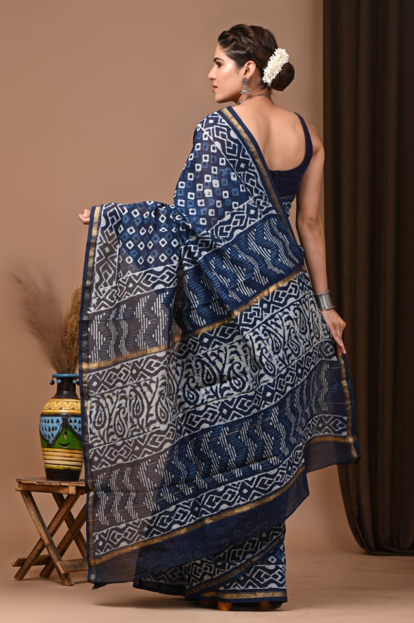 Traditional Printed Chanderi Saree with Matching Blouse