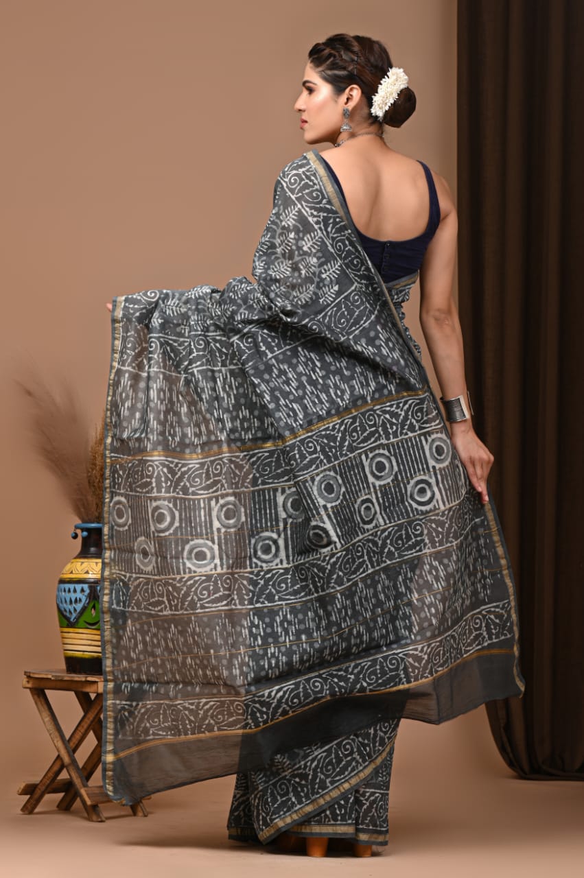 Traditional Printed Chanderi Silk Saree with Matching Blouse