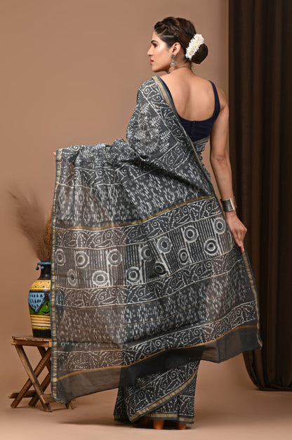 Traditional Printed Chanderi Silk Saree with Matching Blouse