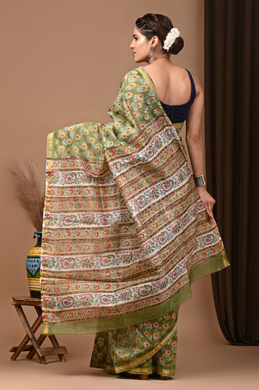 Traditional Printed Chanderi Silk Saree with Matching Blouse