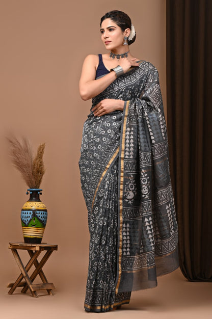 Traditional Printed Chanderi Silk Saree with Matching Blouse